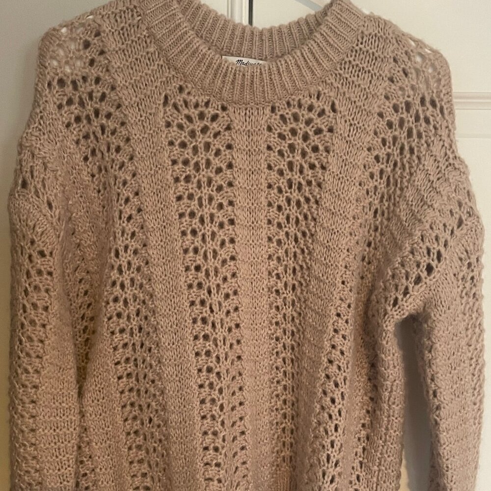 Madewell Windemere Pointelle Pullover Sweater in bisque, size small